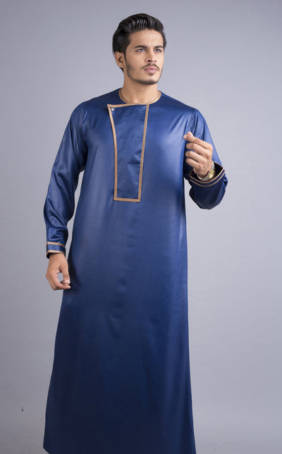 Chenille Mens navy thobe with overlap placket | Men's thobe