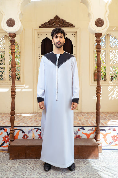 Emirati Thobe with a Modern Touch - White with Black