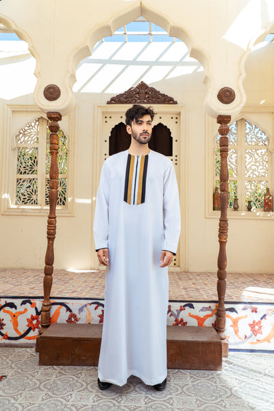 White Thobe for Spring and Summer | Modern Design Thobe | Eid Thobe | Ramadan Thobe | White Emirati Thobe | Designer Thobe