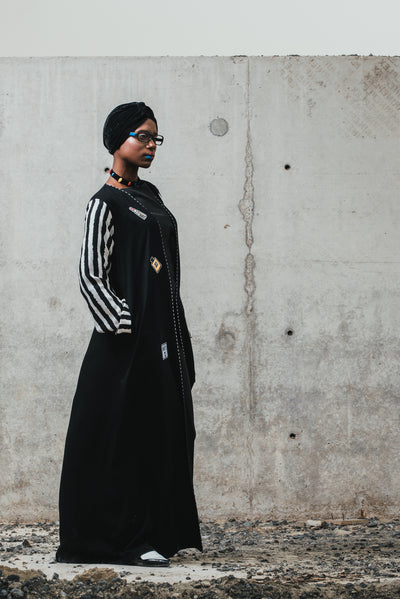 Designer Cape Black with Stripped Black & White Sleeves