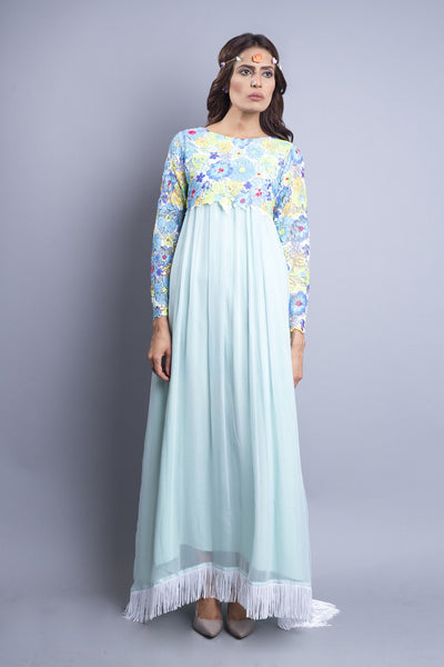 Chenille boutique Pastel Chiffon Dress, Pretty Pastel Chiffon Dress | Maxi Chiffon Dress with Lace Crop Top