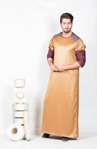 Tan Thobe with maroon detailing