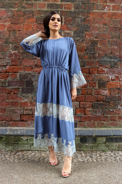 Pre-Fall Sky Blue Lace Dress | Boho Modest Long Lace Dress Free size