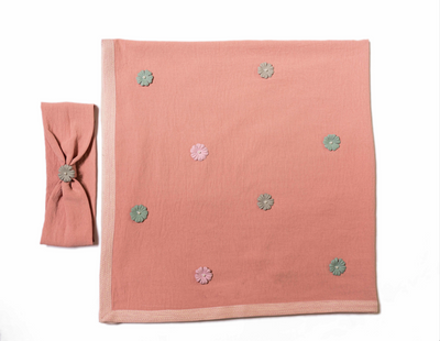 Pink Crape Baby Headband & Blanket