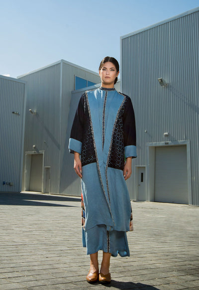 Chenille boutique Denim Cape with tunic | Designer Denim Cape Dress with Tunic