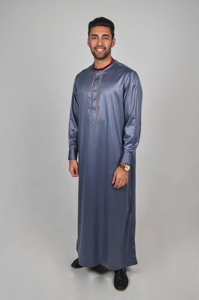 Dark Grey Designer Thobe with Hand Embroidery